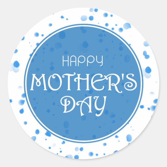 Happy Mother's Day Abstract Blue Classic Round Sticker (Front)