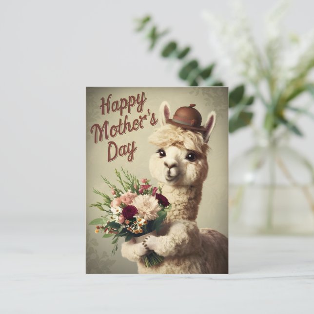 Happy Mothers Day Alpaca Vintage  Postcard (Standing Front)