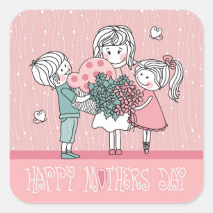 Happy Mother's Day and Children Square Sticker
