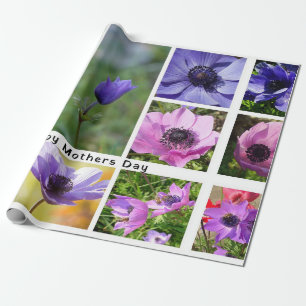 Happy Mothers Day Anemone Collage Wrapping Paper