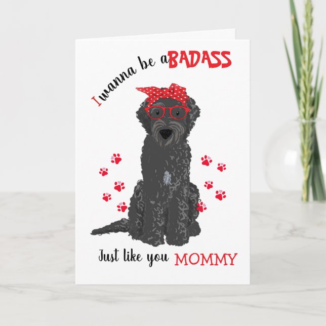 Happy Mother's Day Badass Black Labradoodle Dog Card (Front)