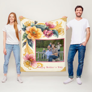Happy Mother's Day Beautiful Watercolor Flowers   Fleece Blanket