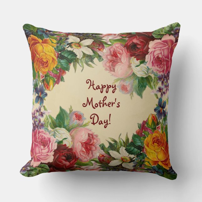 HAPPY MOTHER'S DAY(BEIGE) THROW PILLOW (Front)
