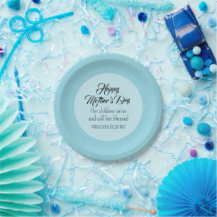 Happy Mother's Day Bible Verse Light Blue Paper Plate