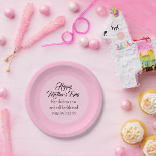 Happy Mother's Day Bible Verse Light Pink Paper Plate