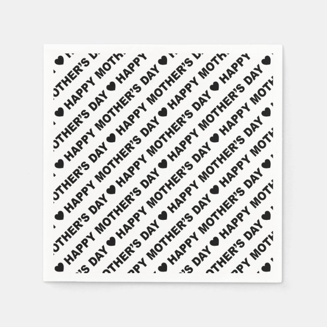 Happy Mother's Day Black on White Paper Napkin (Front)