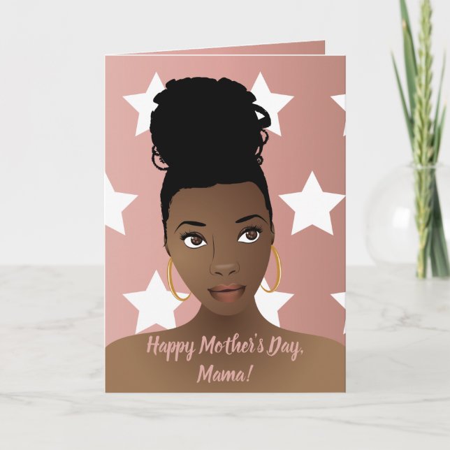 Happy Mother's Day! Black Woman, White Stars, Pink Card (Front)