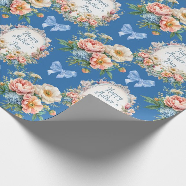 Happy Mother's Day Blue Floral Wrapping Paper (Corner)