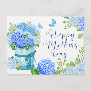 Happy Mother's Day Blue Hydrangea Flowers  Holiday Postcard