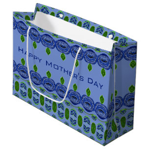 Happy Mothers Day Blue Patterned Large Gift Bag