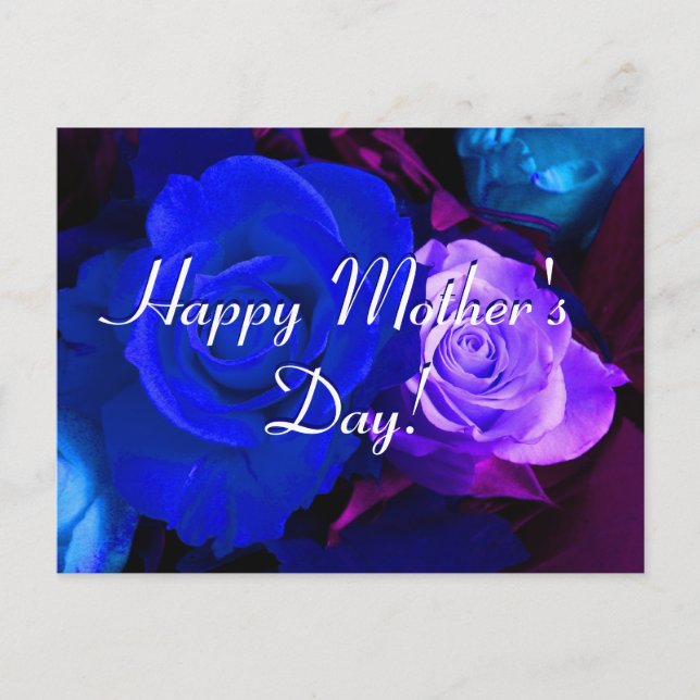 Happy Mother's Day Blue Purple Roses Postcard (Front)