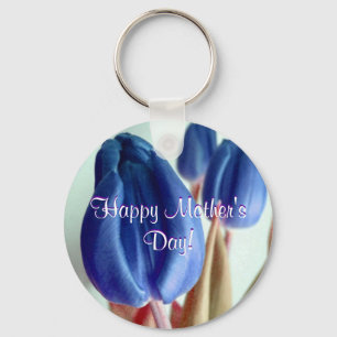 Happy Mother's Day Blue Tulips Key Ring