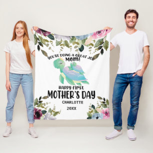 Happy Mother's Day Blush Flowers Fleece Blanket