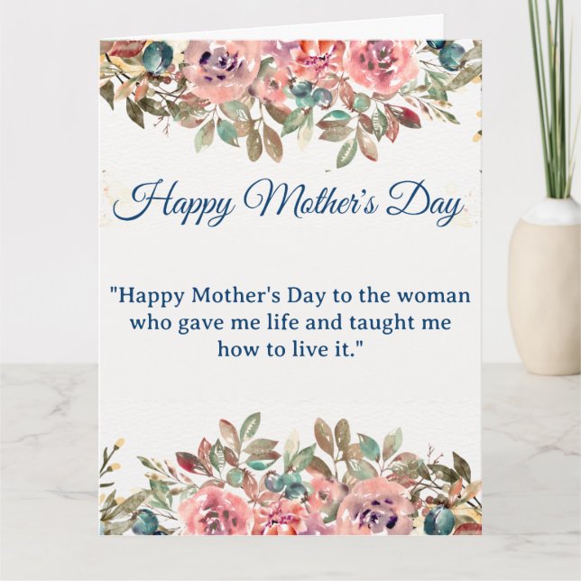 Happy Mother's Day | Blush Pink Flowers and Gold  Card (Front)