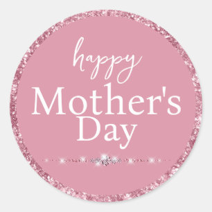 Happy Mother's Day Blush Pink Glitter Classic Round Sticker
