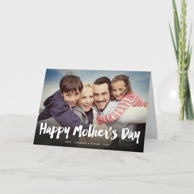 Happy Mother's Day Bold Brush Script Modern Photo Card (Front)