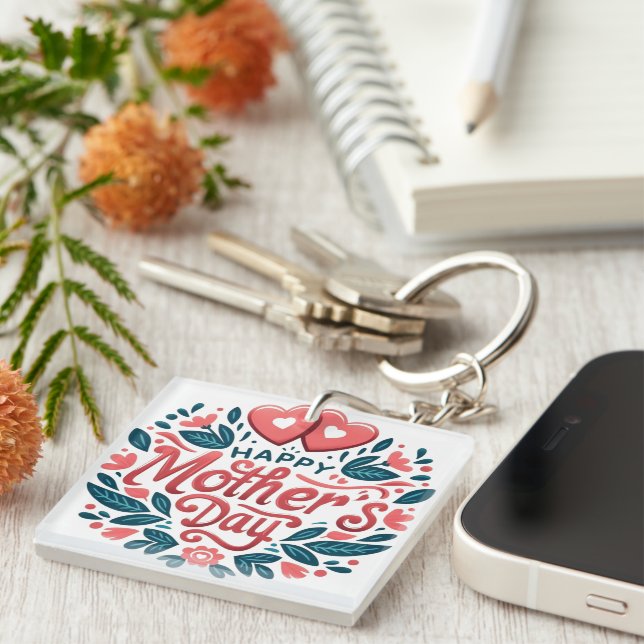 Happy Mother's Day - Botanical Heart & Script  Key Ring (Front Right)