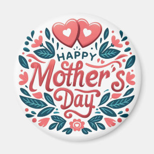 Happy Mother's Day - Botanical Heart & Script Magnet
