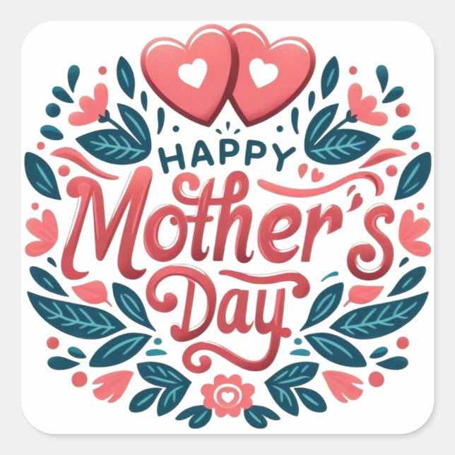 Happy Mother's Day - Botanical Heart & Script  Square Sticker (Front)