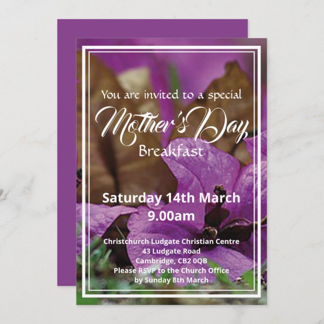 HAPPY MOTHER'S DAY Breakfast Event Floral Invitation (Front/Back)