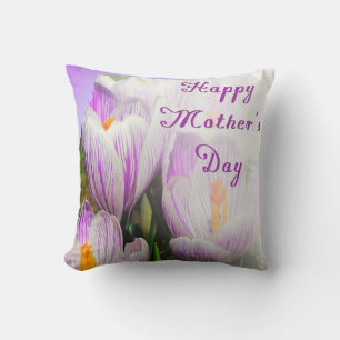 Happy Mother's Day Bright Purple and White Tulips Cushion