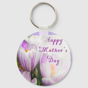 Happy Mother's Day Bright Purple and White Tulips Key Ring