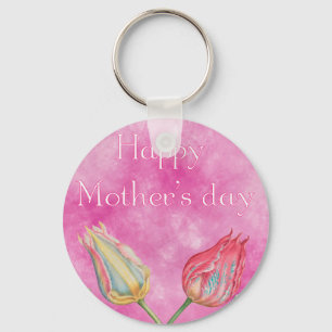 Happy Mother's Day Bright Red and Yellow Tulips Key Ring