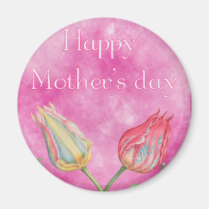 Happy Mother's Day Bright Red and Yellow Tulips Magnet
