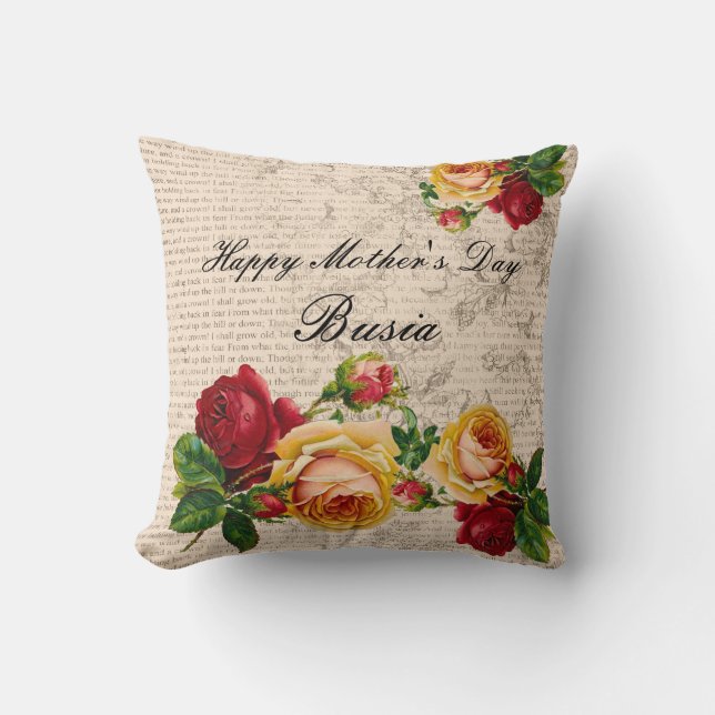 Happy Mother's Day Busia Pillow Vintage Roses (Front)