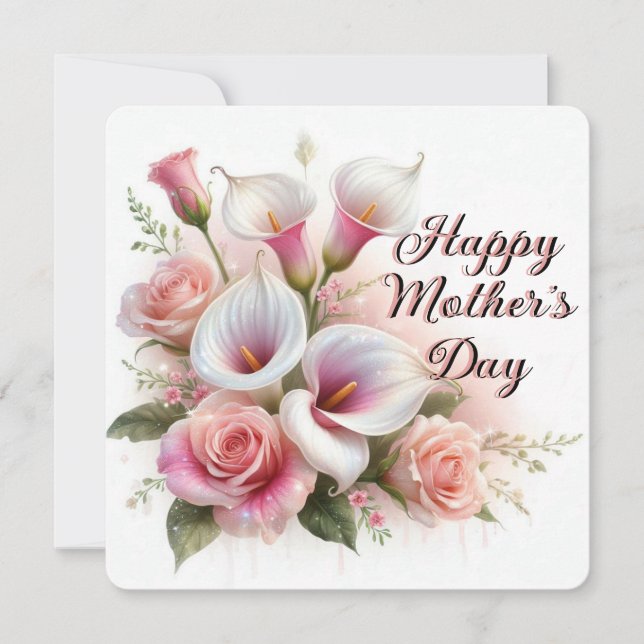 Happy Mother's Day Calla Lilies and Roses Holiday Card (Front)