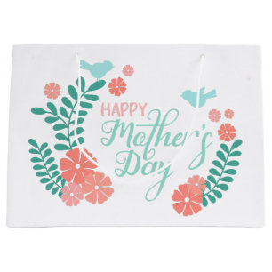 Happy mother's day calligraphy text flowers large gift bag