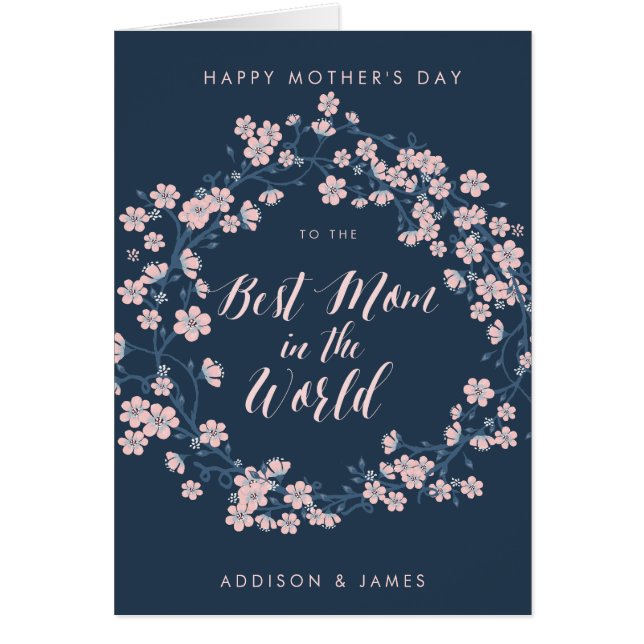 Happy Mothers Day Card Best Mum Pink Wreath (Front)