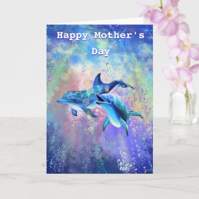 Happy Mother's Day Card Dolphin Family (Orchid)