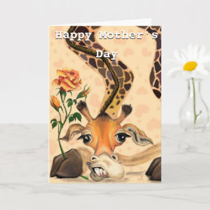 Happy Mother's Day Card Giraffe with Rose