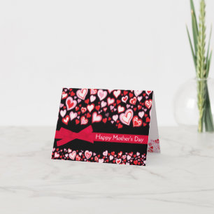 Happy Mother's Day card hearts & red ribbon