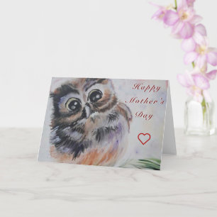 Happy Mother's Day Card Little Owl Painting