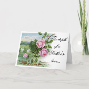 Happy Mother's Day Card - Pink Roses and Swans