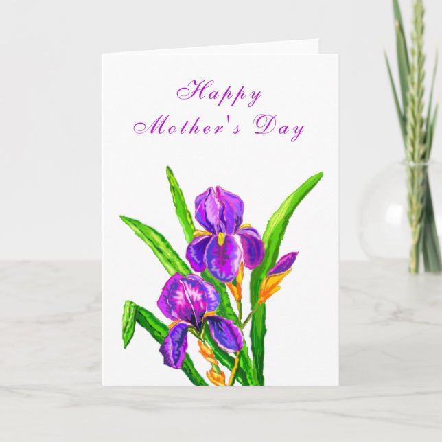Happy Mother's Day Card Purple Irises Flowers (Front)