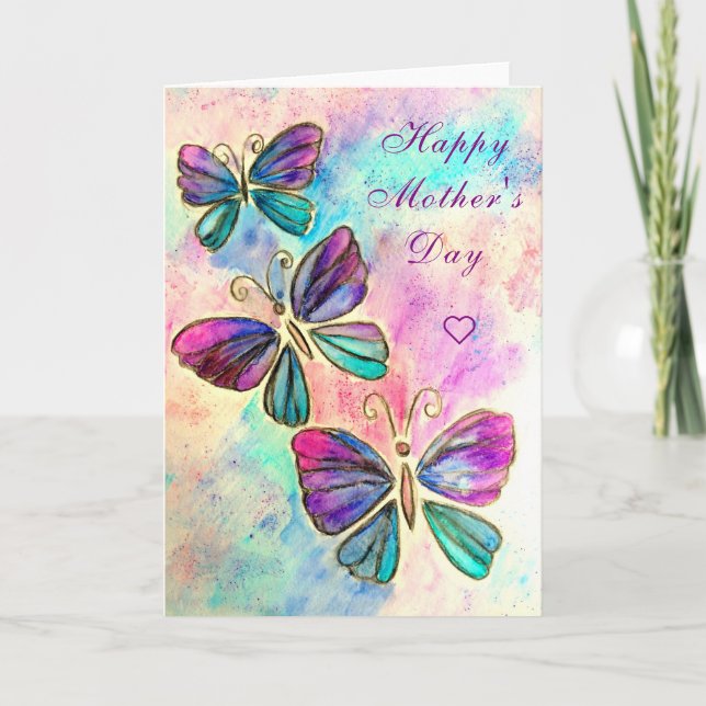 Happy Mother's Day Card Purple Pink Butterflies (Front)