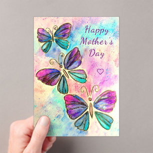 Happy Mother's Day Card Purple Pink Butterflies Acrylic Invitations