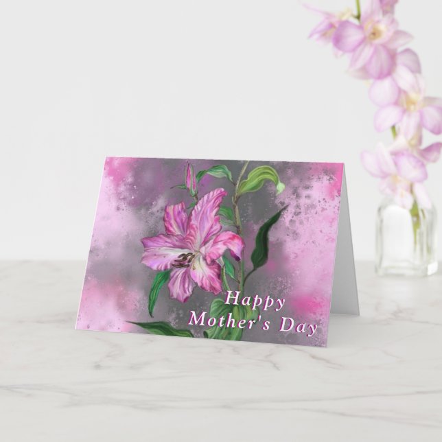 Happy Mother's Day Card Purple Pink Lily Flowers (Orchid)