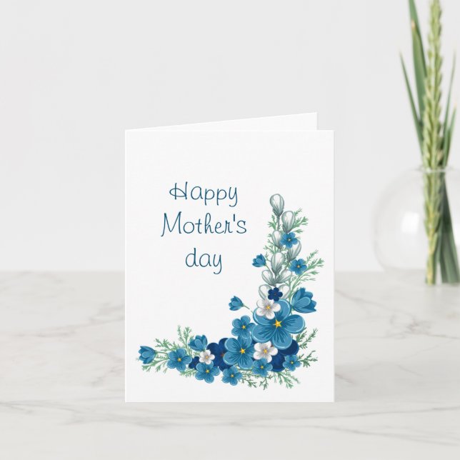 Happy Mothers day card with blue flowers (Front)