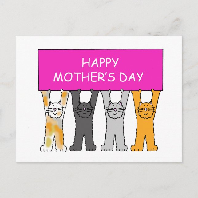 Happy Mother's Day Cartoon Cats Postcard (Front)