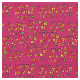 Happy Mother's Day Childlike Dark Pink Flowers Fabric