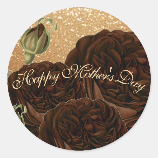 Happy Mother's Day Chocolate Rose Classic Round Sticker (Front)