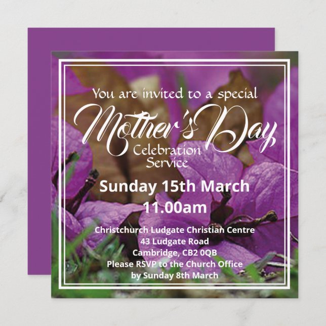 HAPPY MOTHER'S DAY Church Service Event Floral Invitation (Front/Back)