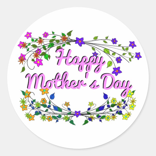 Happy Mother's Day Classic Round Sticker (Front)