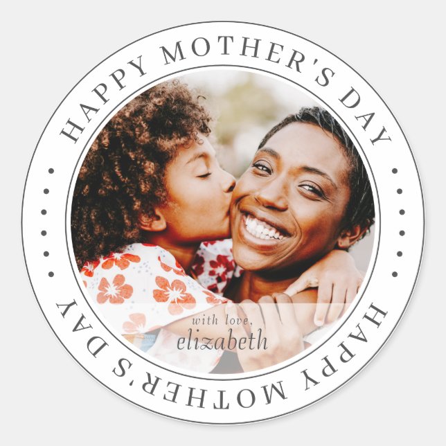 Happy Mother's Day Classic Simple Photo Classic Round Sticker (Front)