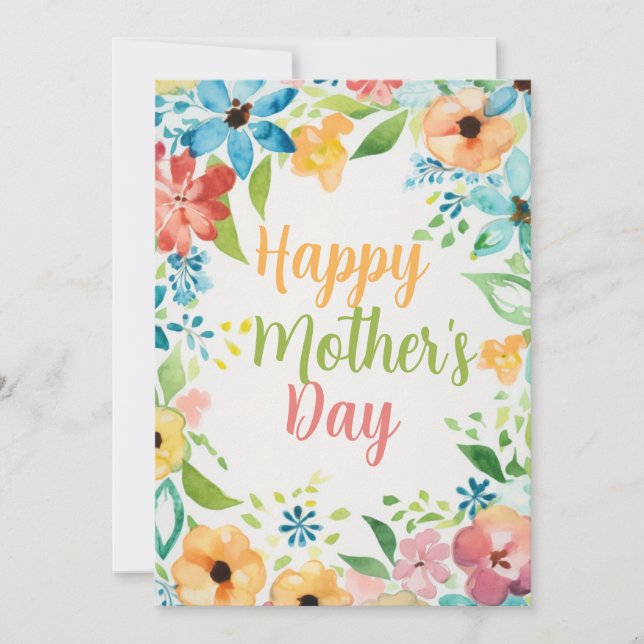 Happy Mother's Day Colorful Watercolors Flowers Invitation (Front)
