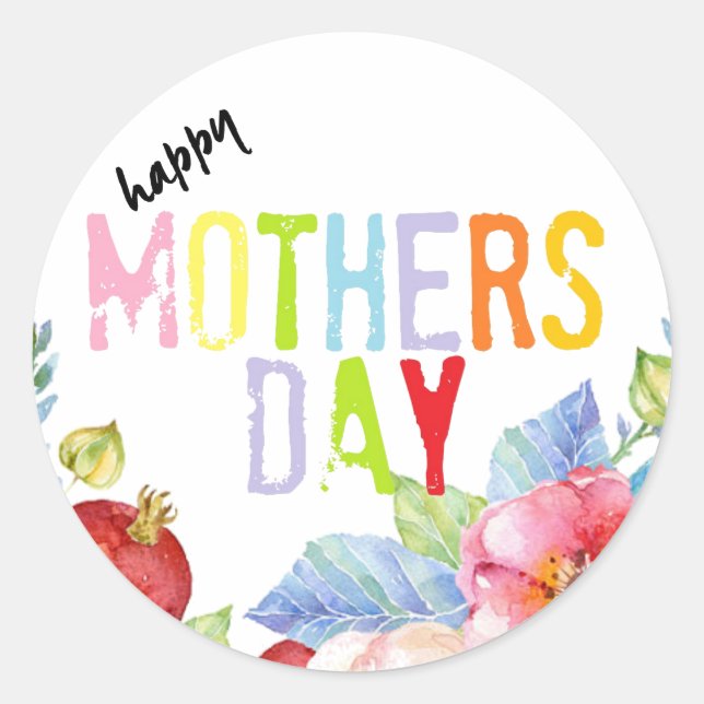 Happy Mothers day colourful typography Classic Round Sticker (Front)
